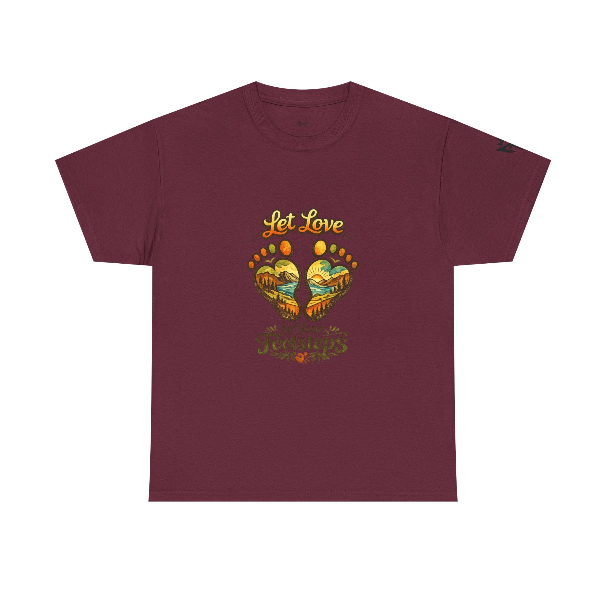 T-Shirt — "Let Love Be Your Footsteps" Heart Footprint Graphic Tee