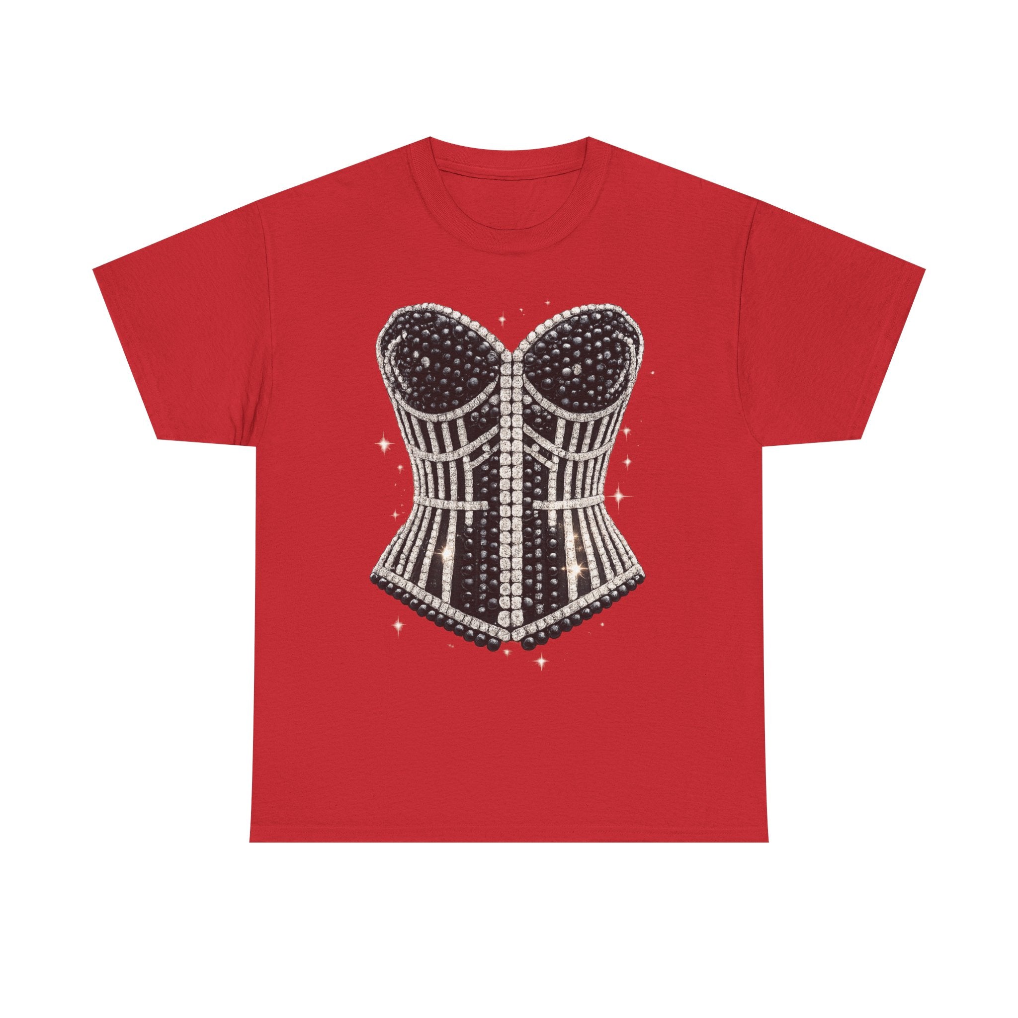 Corset Stud Graphic Tee — Vintage Rhinestone Design Bustier T‑Shirt