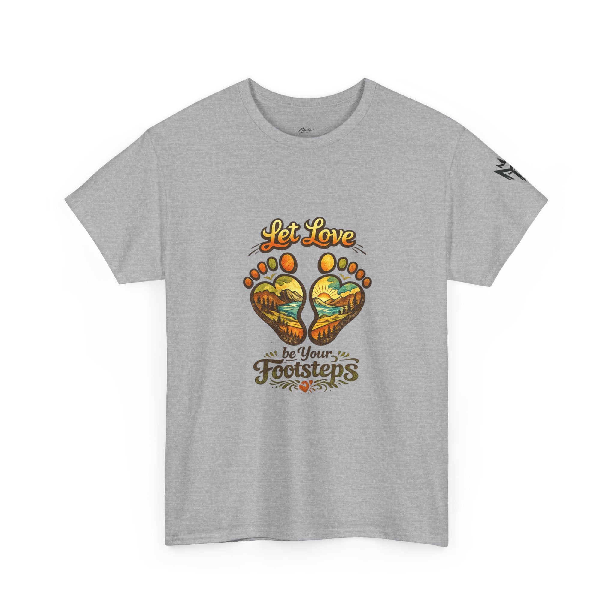 T-Shirt — "Let Love Be Your Footsteps" Heart Footprint Graphic Tee