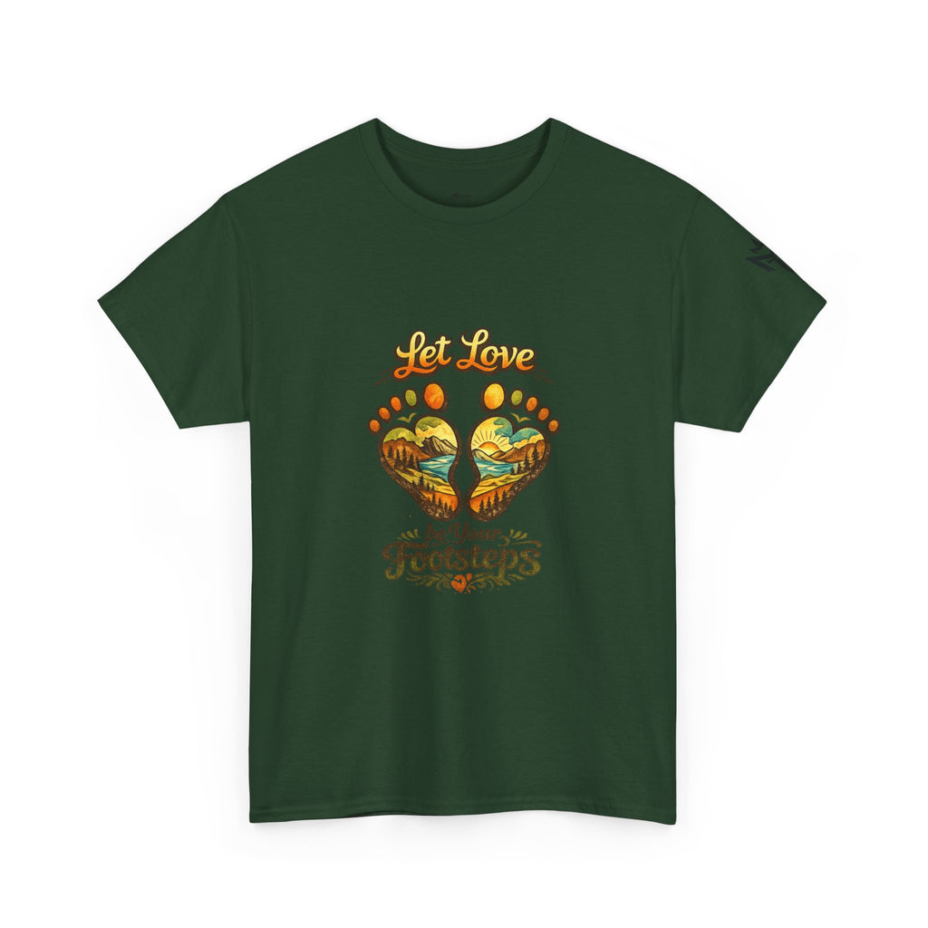 T-Shirt — "Let Love Be Your Footsteps" Heart Footprint Graphic Tee