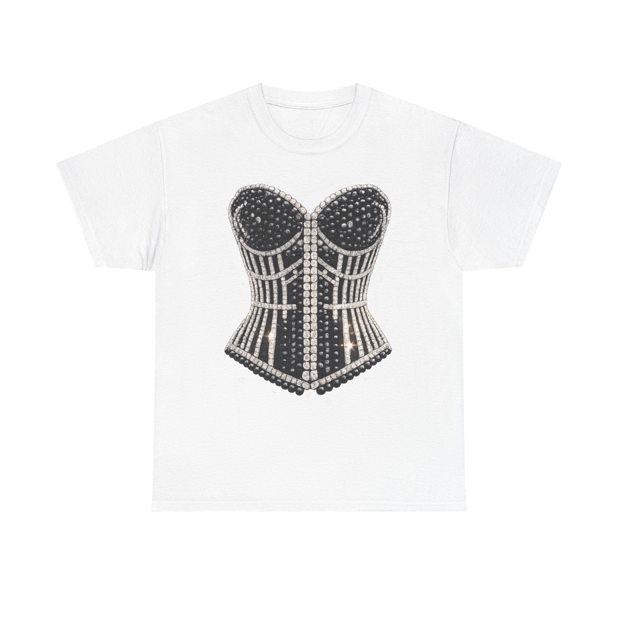 Corset Stud Graphic Tee — Vintage Rhinestone Design Bustier T‑Shirt