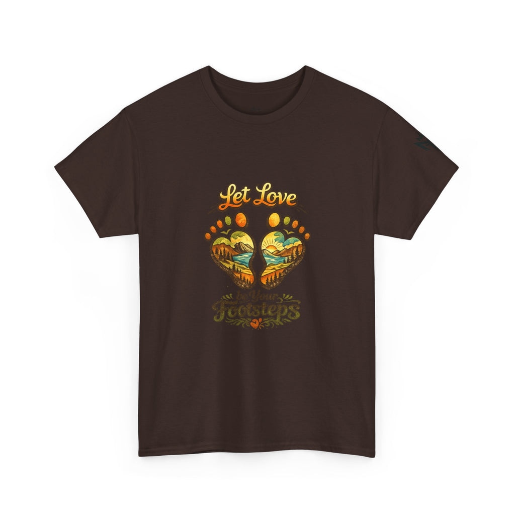 T-Shirt — "Let Love Be Your Footsteps" Heart Footprint Graphic Tee