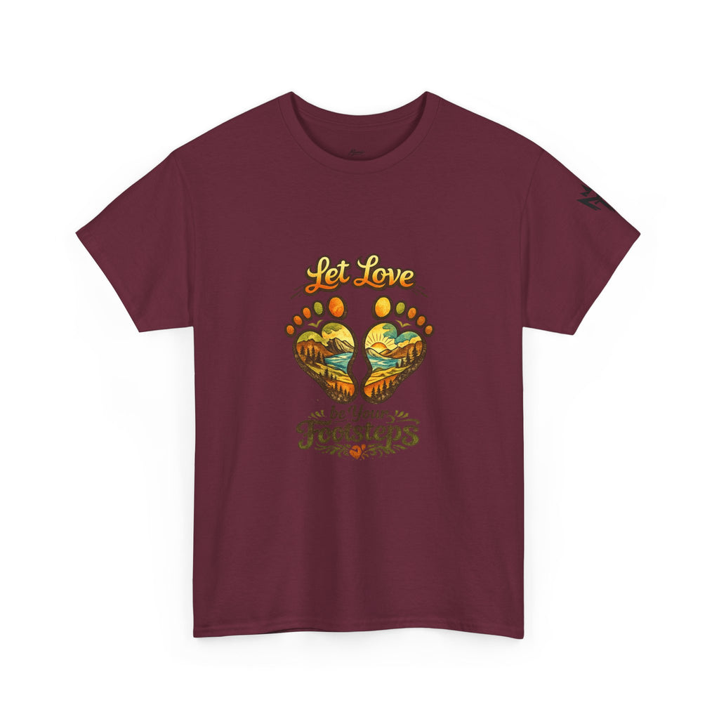 T-Shirt — "Let Love Be Your Footsteps" Heart Footprint Graphic Tee