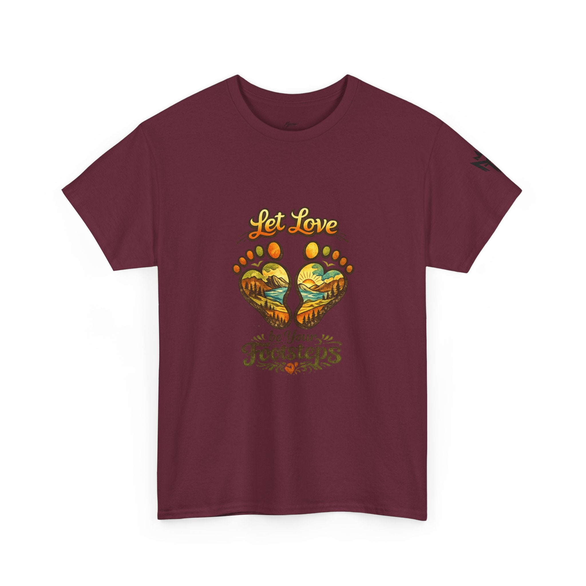 T-Shirt — "Let Love Be Your Footsteps" Heart Footprint Graphic Tee
