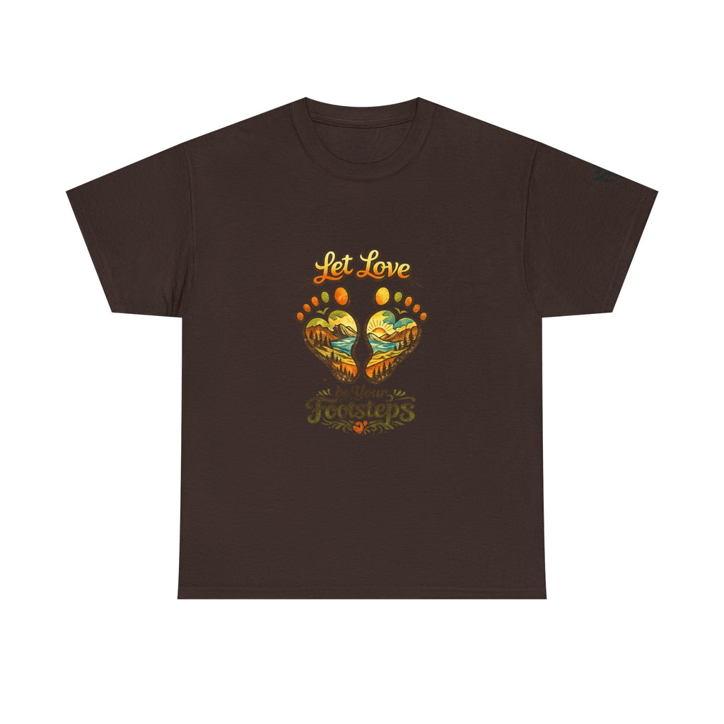 T-Shirt — "Let Love Be Your Footsteps" Heart Footprint Graphic Tee