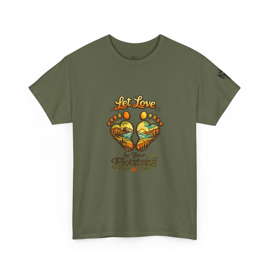 T-Shirt — "Let Love Be Your Footsteps" Heart Footprint Graphic Tee