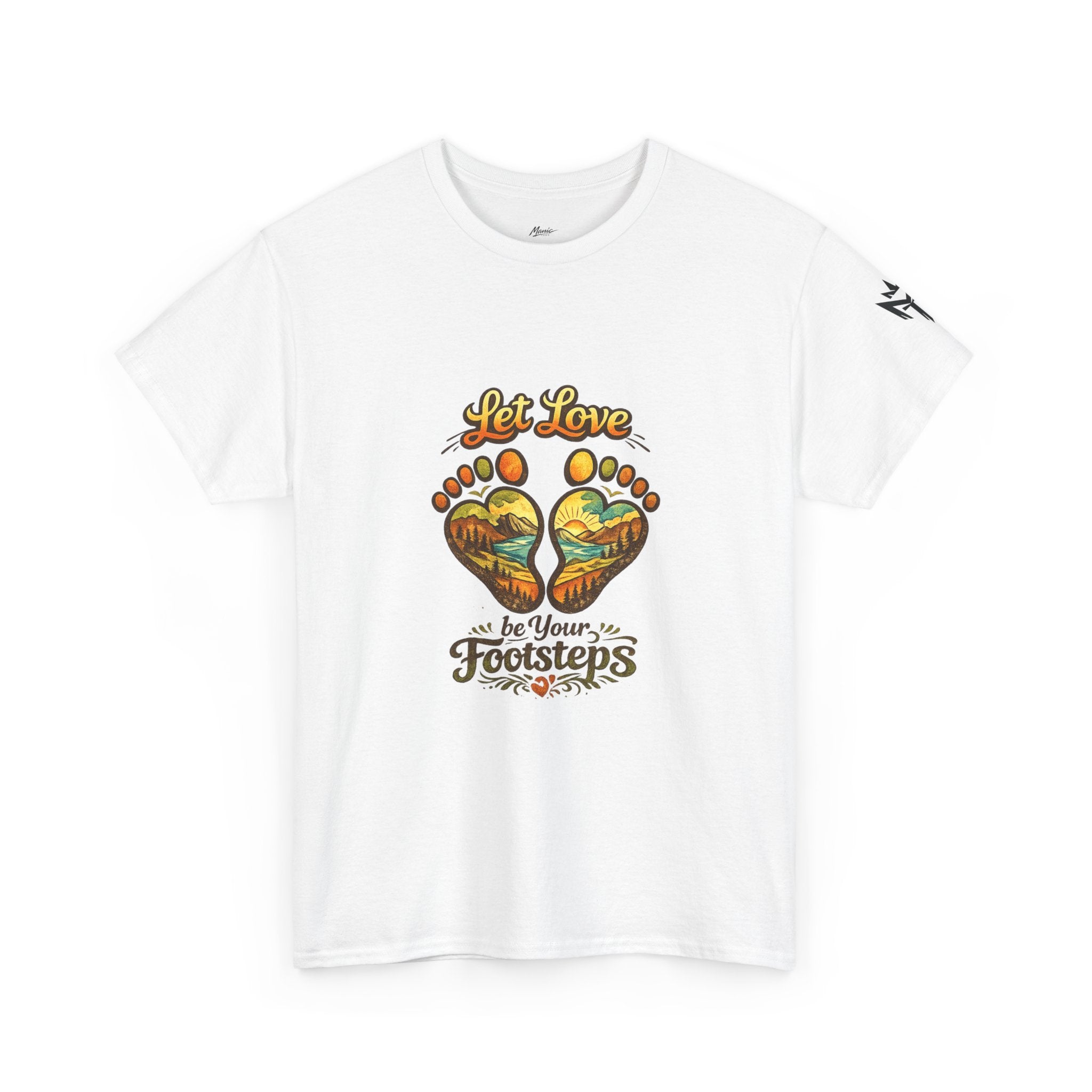 T-Shirt — "Let Love Be Your Footsteps" Heart Footprint Graphic Tee