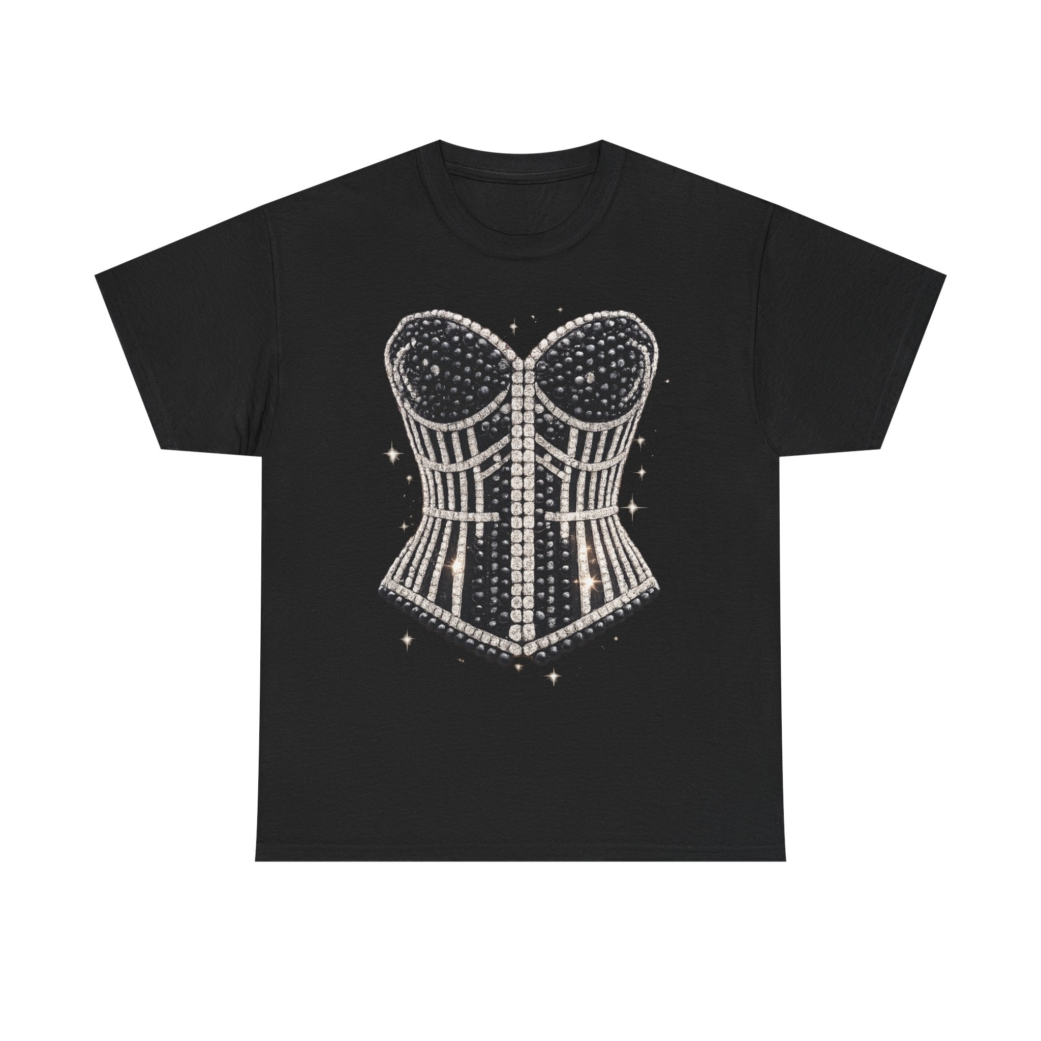 Corset Stud Graphic Tee — Vintage Rhinestone Design Bustier T‑Shirt