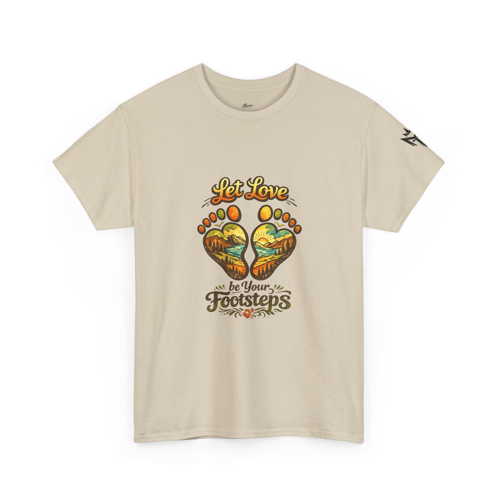 T-Shirt — "Let Love Be Your Footsteps" Heart Footprint Graphic Tee
