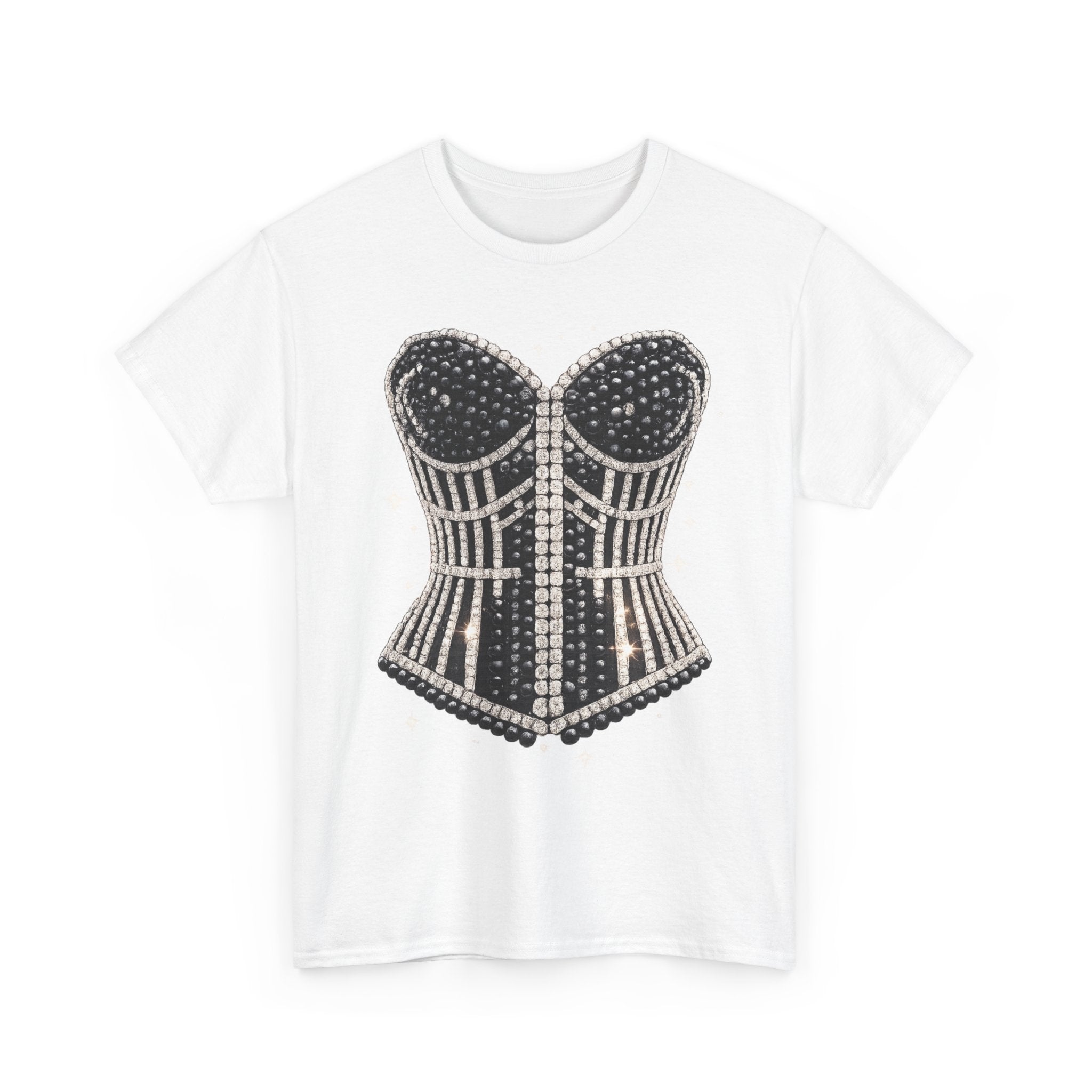 Corset Stud Graphic Tee — Vintage Rhinestone Design Bustier T‑Shirt