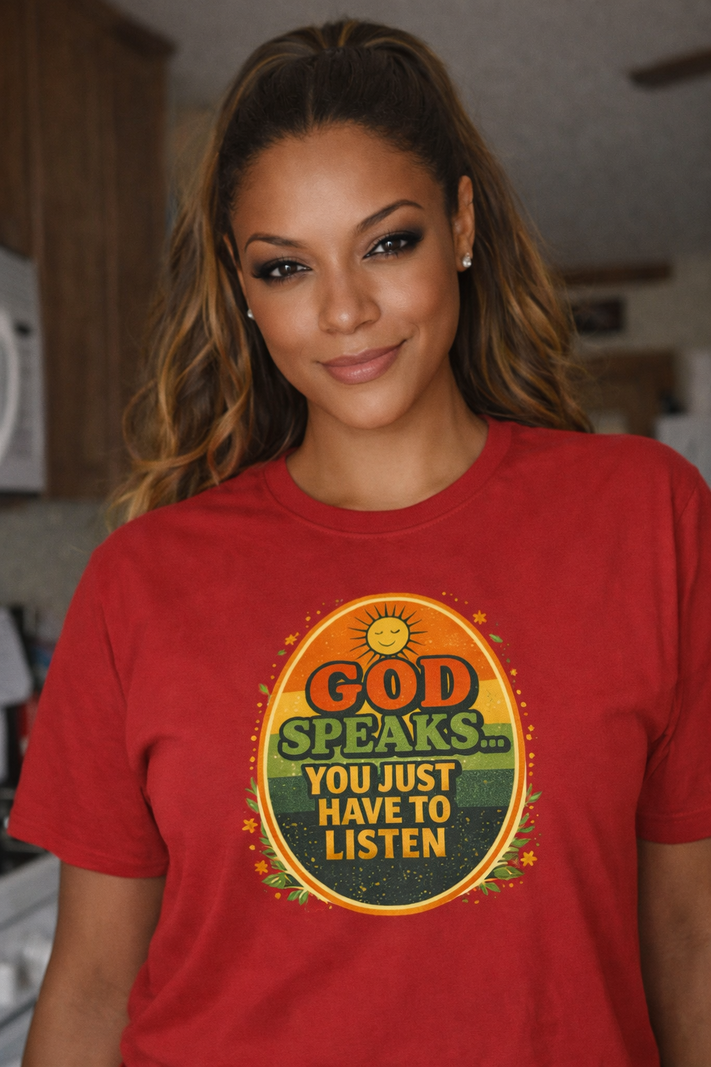 Christian Graphic Tee — "God Speaks... You Just Have to Listen" Inspirational T-Shirt